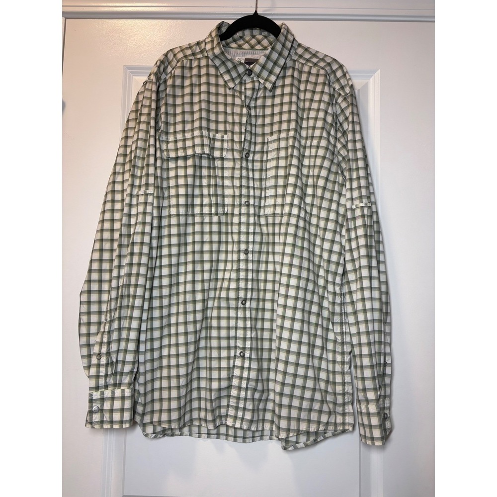 ExOfficio Mens Insect‎ Shield Plaid Hiking Shirt Green White Long Sleeve Large